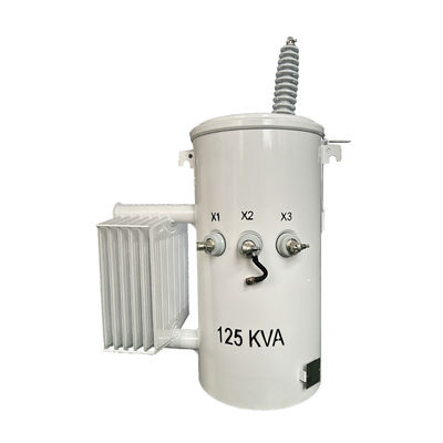 kopen 125KVA Transformator met een enkele fase, gemonteerd op een paal, ondergedompeld in olie Verdeling 34,5KV tot 120V online vervaardiging