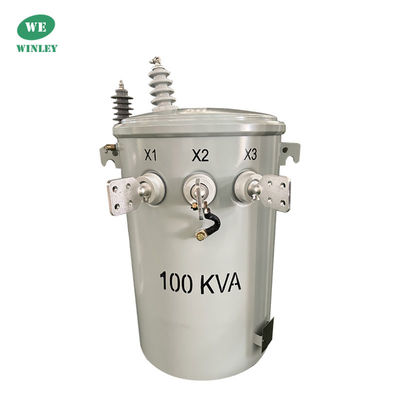 kopen 100KVA Eénfasige paal Verdeeltransformator olie ondergedompeld 12470V 304SS tank Vloeistof gevulde paal gemonteerd online vervaardiging