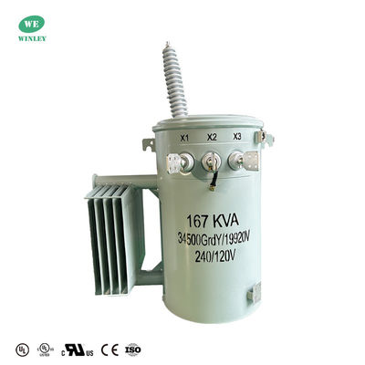 ANSI-standaard enkelfasige olie-onderdompelde distributietransformatoren 167KVA 34500V tot 120V Dual Winding