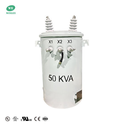 UL-gecertificeerde 50KVA enkelfasige paal gemonteerde transformator olie type 13200V tot 120V