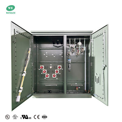3-fase op een pad gemonteerde transformator voor distributie van vermogen, olie-ondergedompeld, 3750 kVA, step-down 34500V naar 480Y ANSI IEEE DOE 2016 UL-gecertificeerd