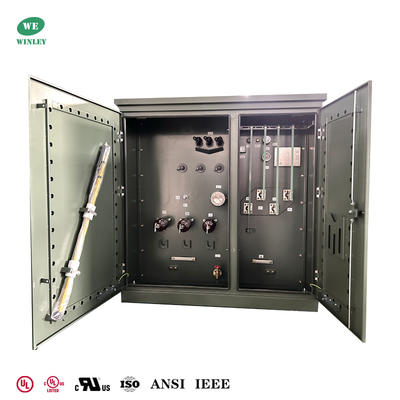 UL vermeld 150Kva 3 fase Pad gemonteerde transformator 12870V tot 208V Radial Feed ASNI IEEE Normen